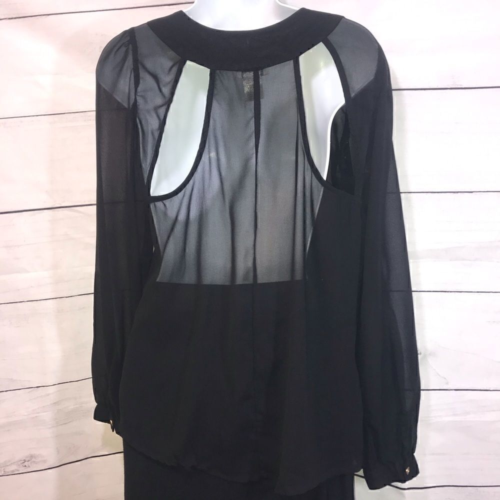 Dizzie Lizzie Black Sheer Cutout Back Top-Med - Picture 2 of 9